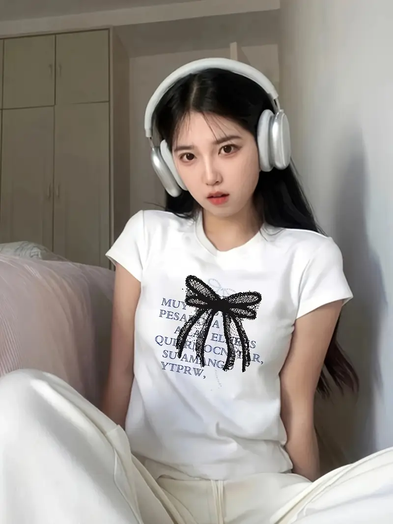womens fit retro short sleeve t shirt black paradise question your letter print top korean japanese inspired summer casual tee machine washable ladies t shirts clothing classic round neck material everyday outfit lightweight fabric stylish blouse Product details 3