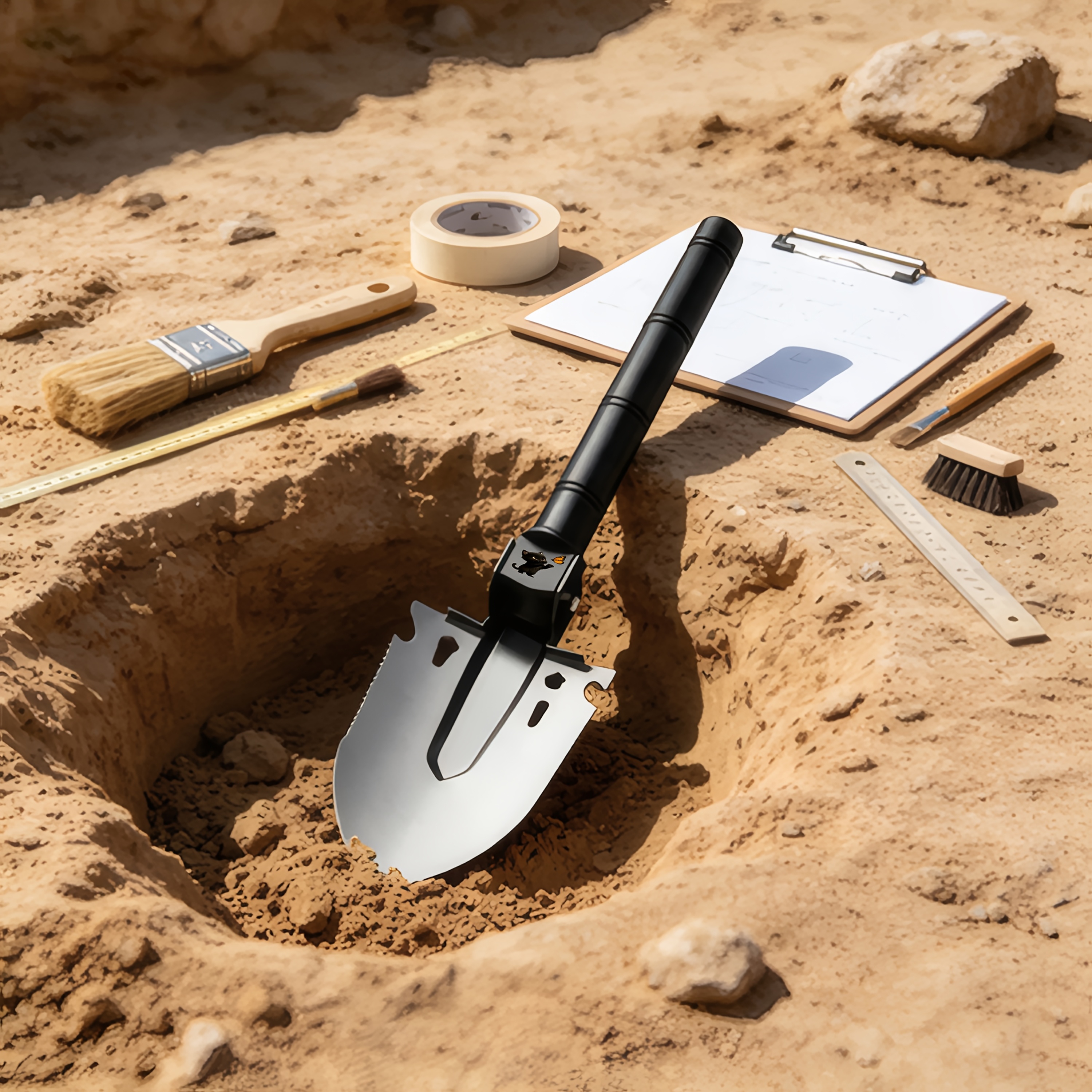 Black Cat Illustration Multi-Functional Shovel for Outdoor Use