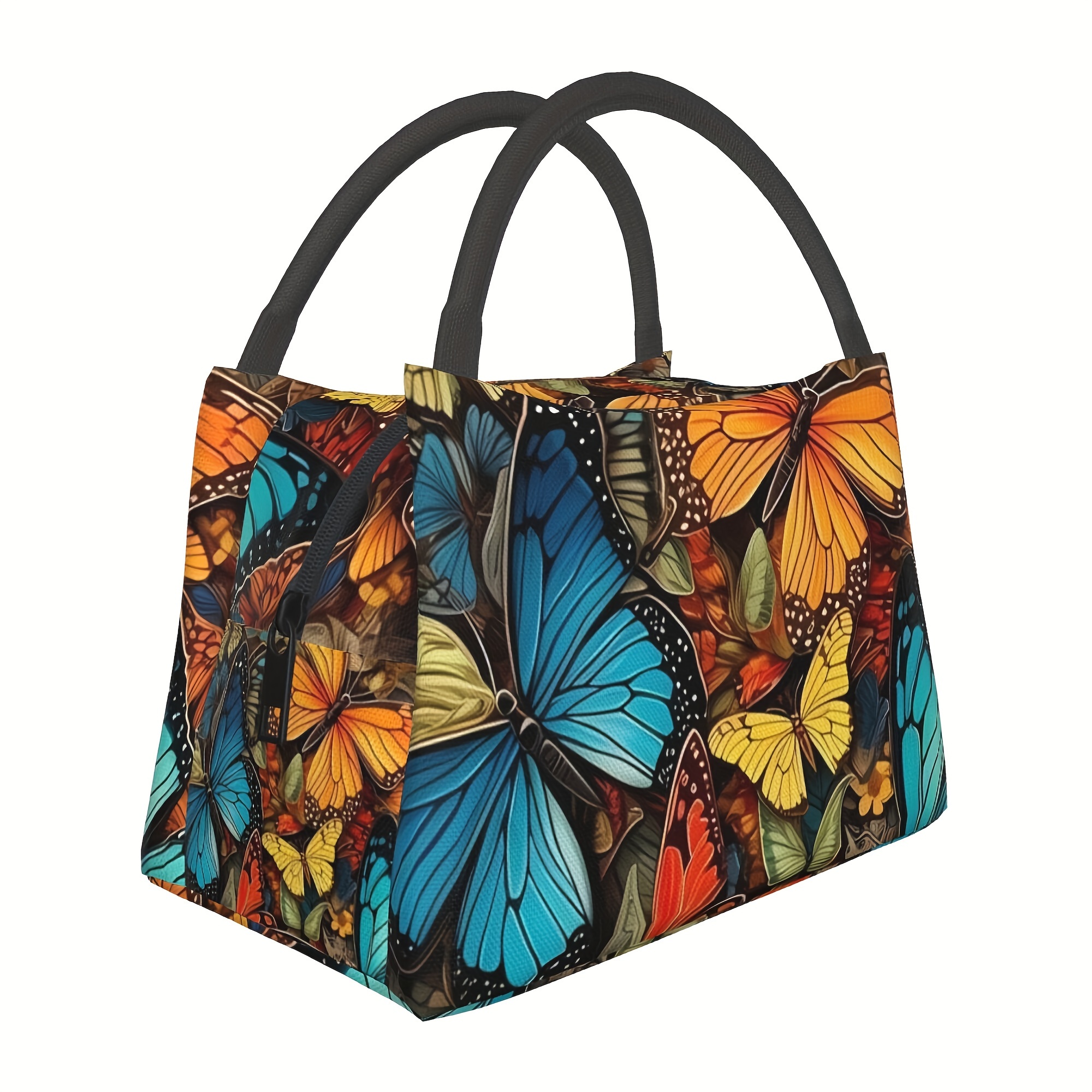 

Animal Butterfly Print Lunch Bag: Hand Washable, Reusable, And Perfect For Beach, Hiking, Or Office - 11" X 6.7" X 6.3" (28cm X 17cm X 16cm)