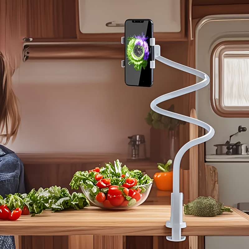 360° Rotating Bedside Phone Holder - Adjustable Angle, Ergonomic Design for Comfortable Use in Bed, White, Bedside Phone Holder, Bedtime Entertainment, Modern Accessory, Durable Plastic