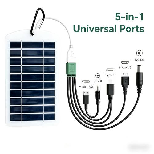 mini 2w 5v solar charger panel outdoor usb solar panel with 5 in 1 cable carabiner