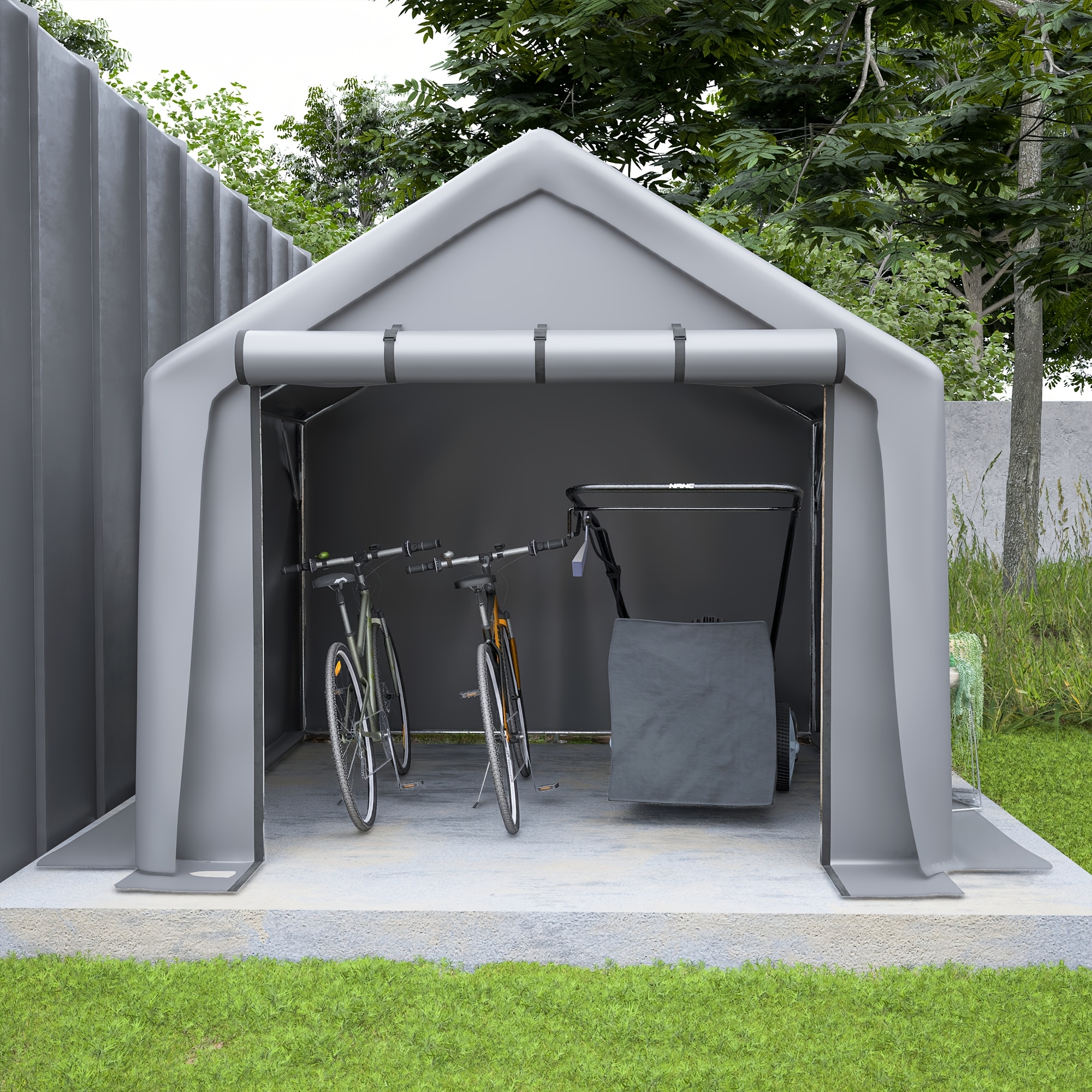 Temu Garden Shed Motorcycle Shed Bicycle Shed Outdoor Garden Shed Temporary Storage Shed, Uv Protection, Galvanized, Gray, Temporary, Detachable-image