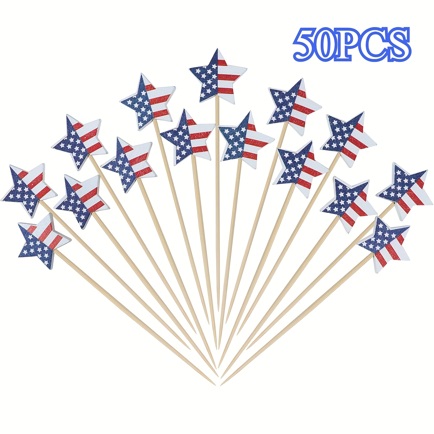 Image of 50/100pcs Bamboo Cocktail Picks, Long Decorative Toothpicks Skewers For Appetizers, Day Cocktail Patriotic Picks Fruits And Drink Garnish, Holiday Birthday Party Supplies