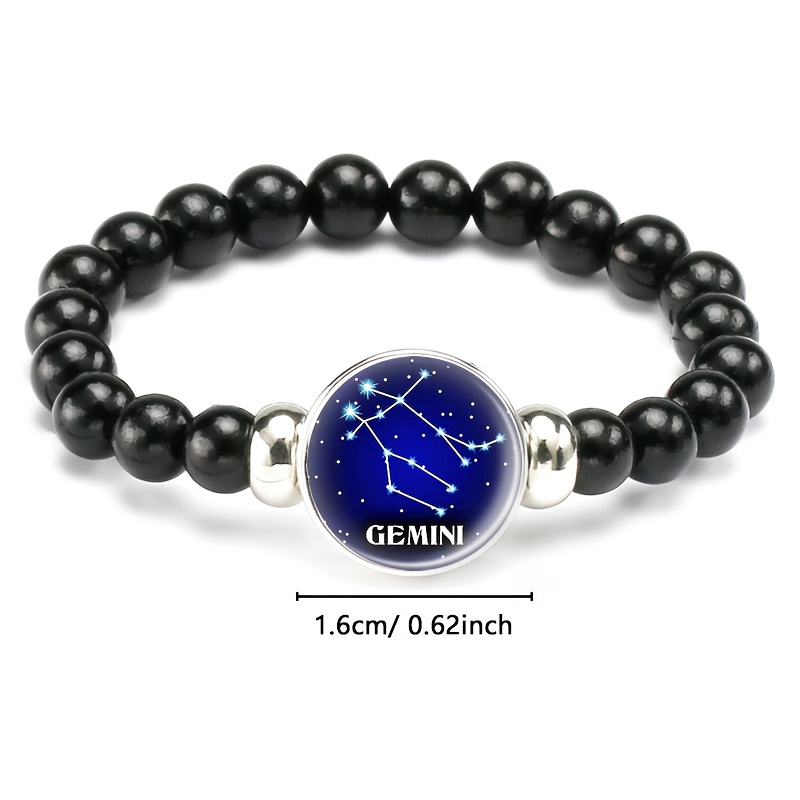Men's Classic Black Bead & Chain Bracelet, Gemini Constellation