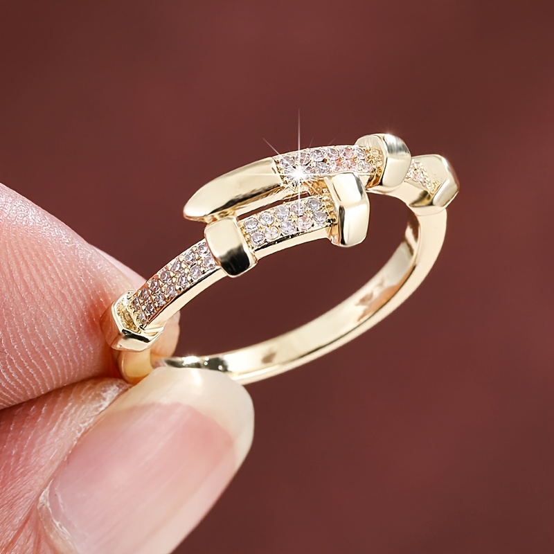 Golden Copper Ring with Cubic Zirconia Accents