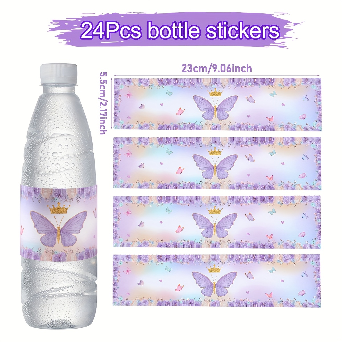 24pcs,purple Bottle Stickers, Theme Party Beverage Stickers,happy Birthday Party Decoration,wedding Bridal Shower Party Supplies,baby Shower Party Decor,event Party Favors Packaging Label