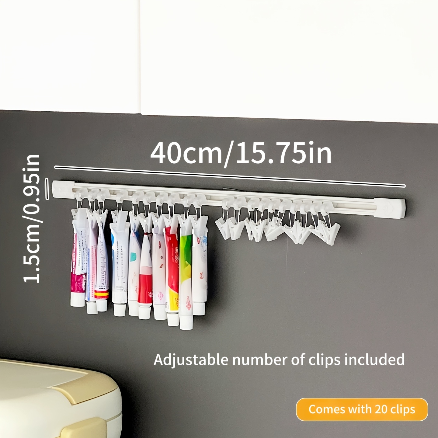 TEMU 1pc Sliding Clip Organizer, With 20pcs Clips, Can Clip Ointment Bottles/hair Scrunchies/hair Ties/data Cables/belts/hats/etc. Suitable For