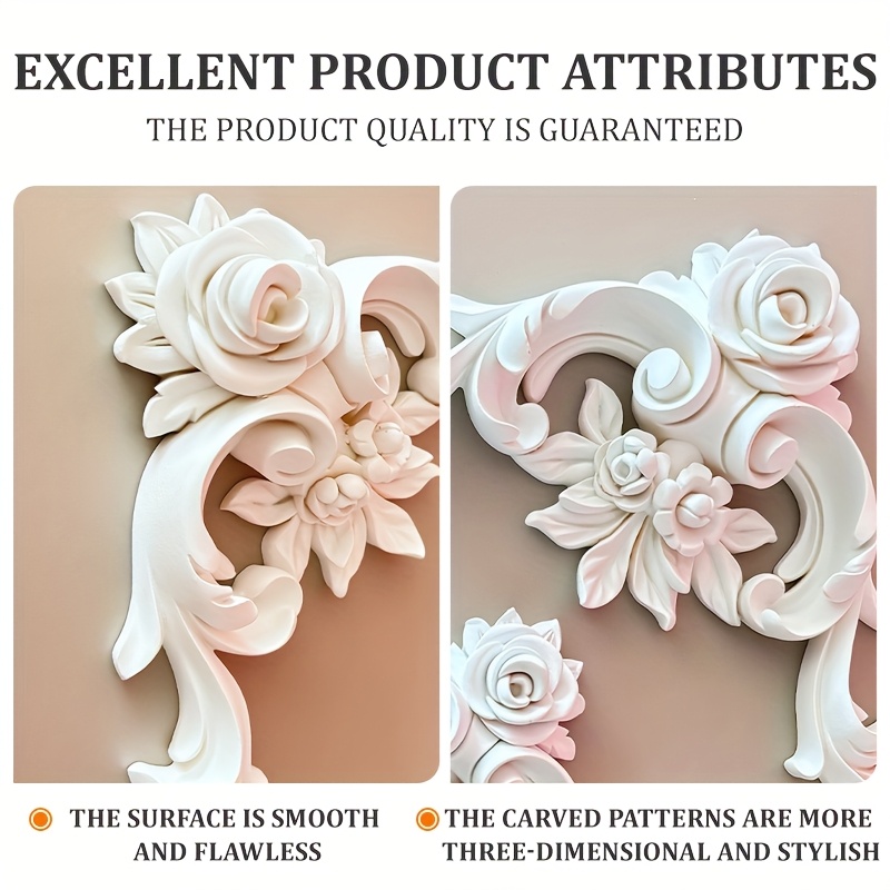 PVC Corner Decor 4-Pack – White With Gold Floral Accents, Retro Cabinet Trim, Vintage Furniture Detail, Wall Border & Bed Frame Ornament