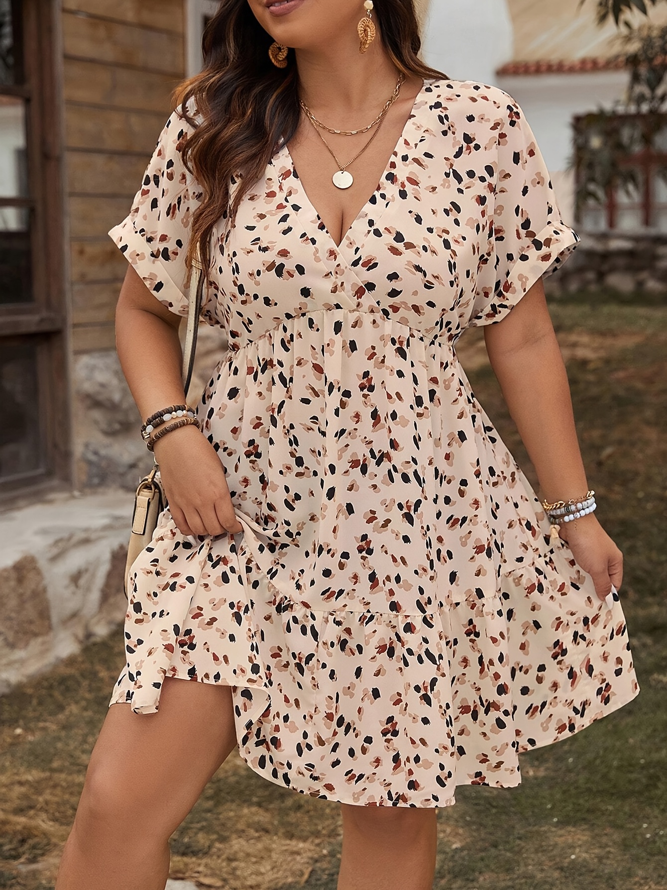 plus size plus size plus size v neck polka dot dress women - Temu Ireland