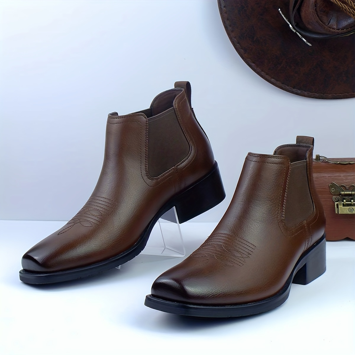 TEMU Men's Chelsea Boots, Men's New Retro Square Toe Western Short Boots, Boots For Men