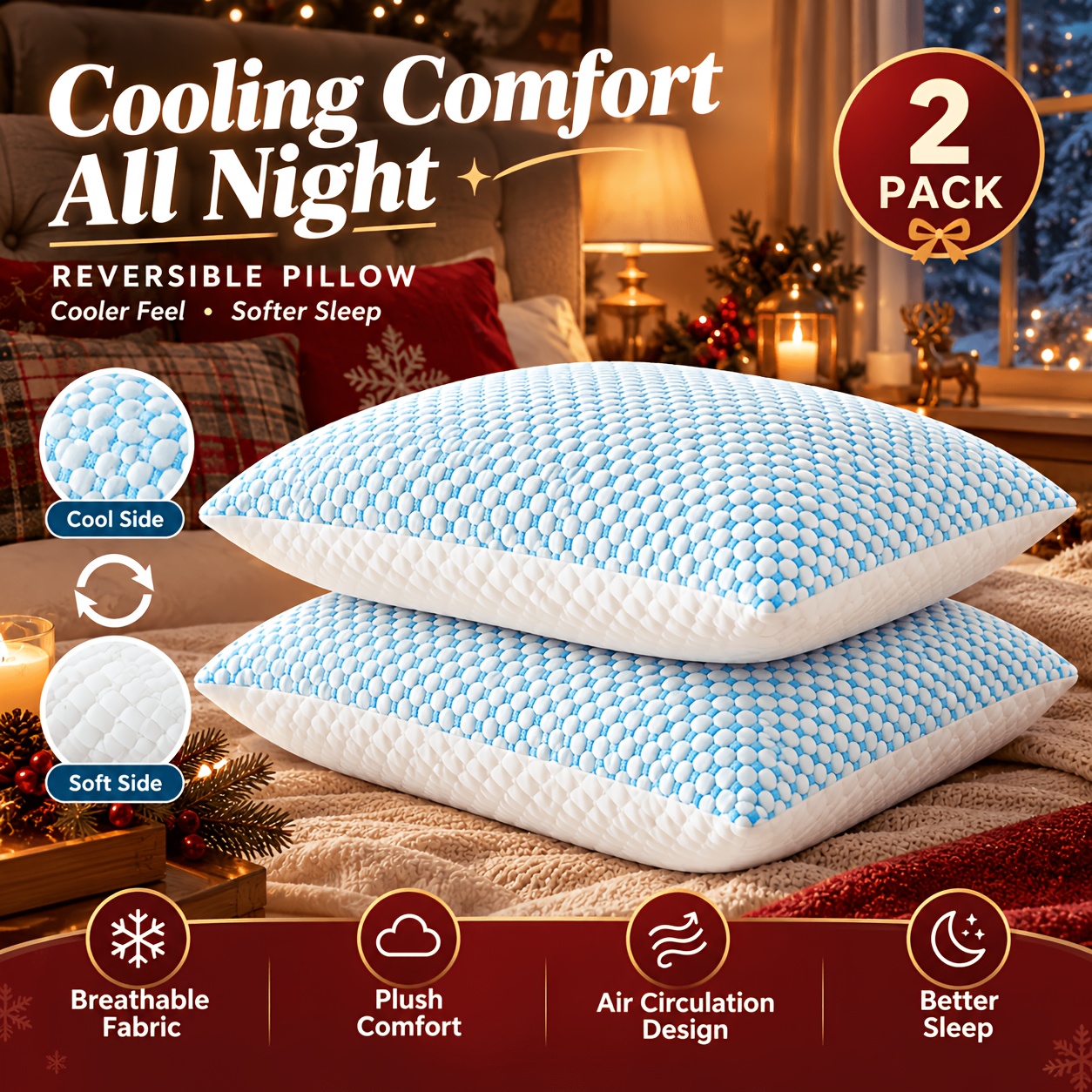 TEMU 2/4 Pack King Size Bamboo Cooling Pillows, Ultra Soft Bed Pillow Set With Adjustable Loft, Breathable Support Pillow For Side Back Stomach