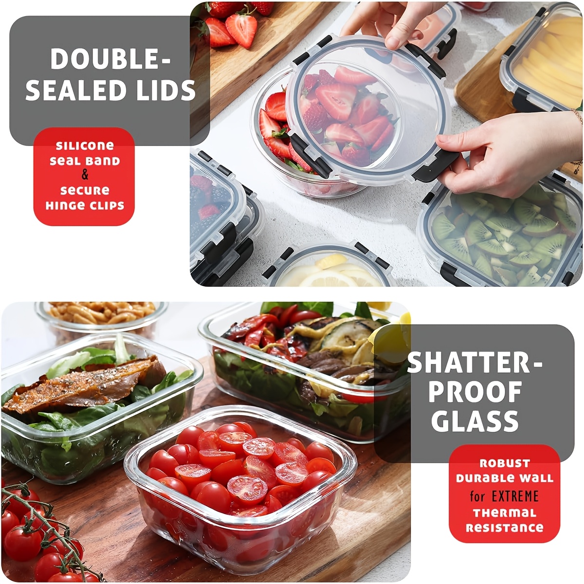 glass crisper set with lid glass food container thickened lead   suitable for lunch meal preparation refrigerator freezer bento container sealed   bisphenol a free Product details 0