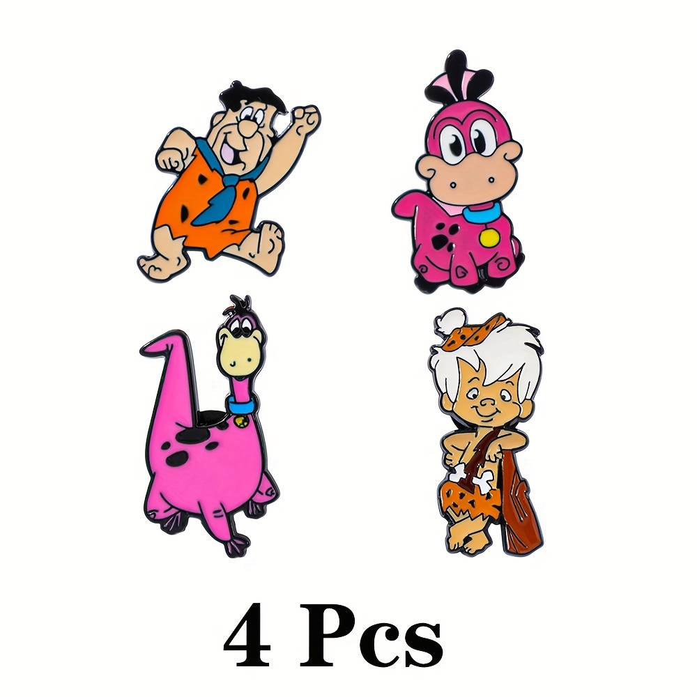 TEMU 4pcs Fashion Cartoon Brooch Creative The Flintstones Dino Enamel Pin Metal Badge Jewelry Clothing Backpack Accessories Gift For
