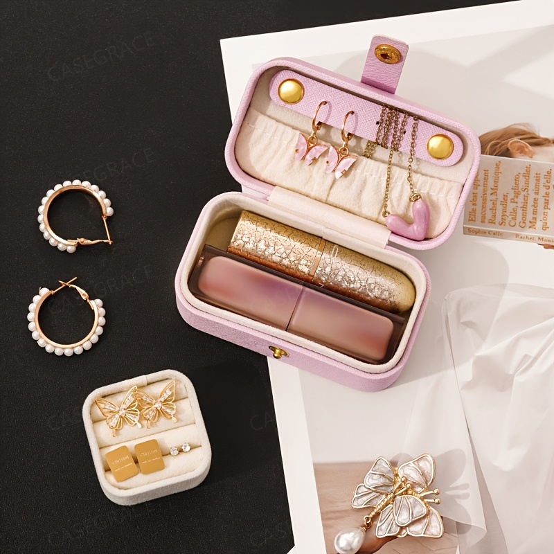 15pcs 2 in 1 mini portable jewelry box with detachable ring tray pearlescent   leather jewelry organizer for earrings necklaces rings hair clips travel jewelry case decorative jewelry box gift for her valentines day gift mothers day gift birthday present jewelry boxes Product details 5