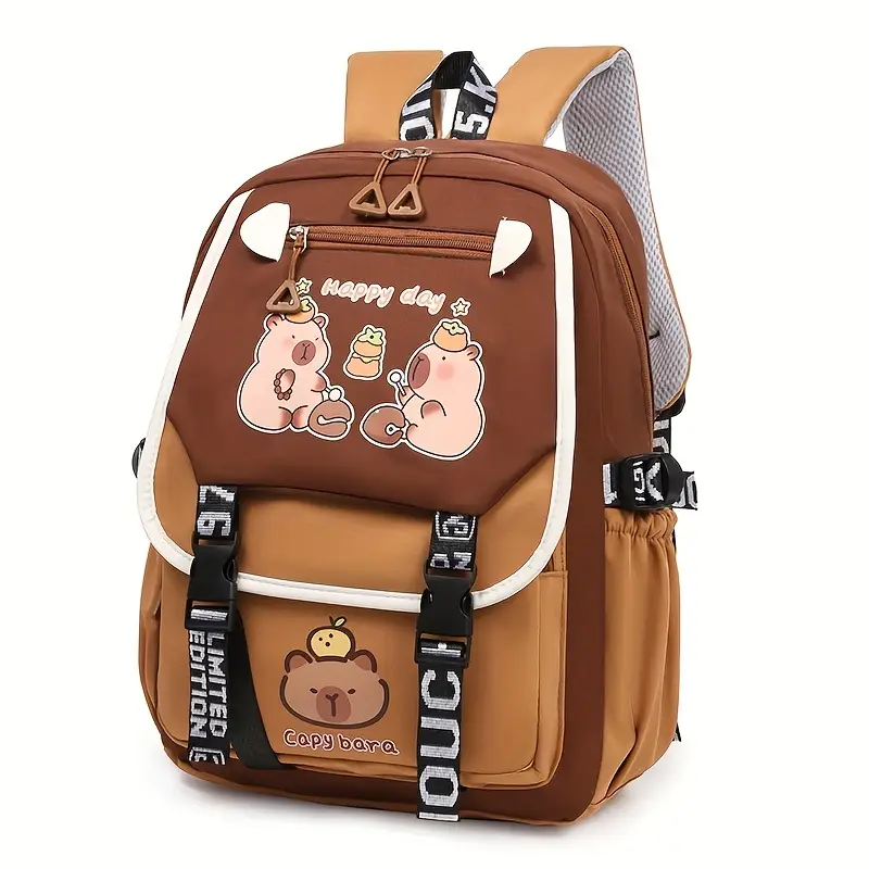 new cute capibara pattern backpack large capacity fashion casual school bag details 7