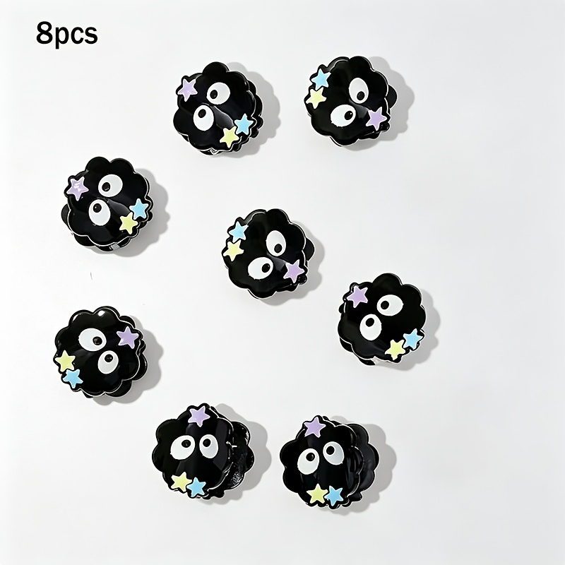 TEMU 8 pinzas para el cabello mini de elfo negro de dibujos animados para mujer, pinzas pequeñas para el cabello de monstruo con decoración de