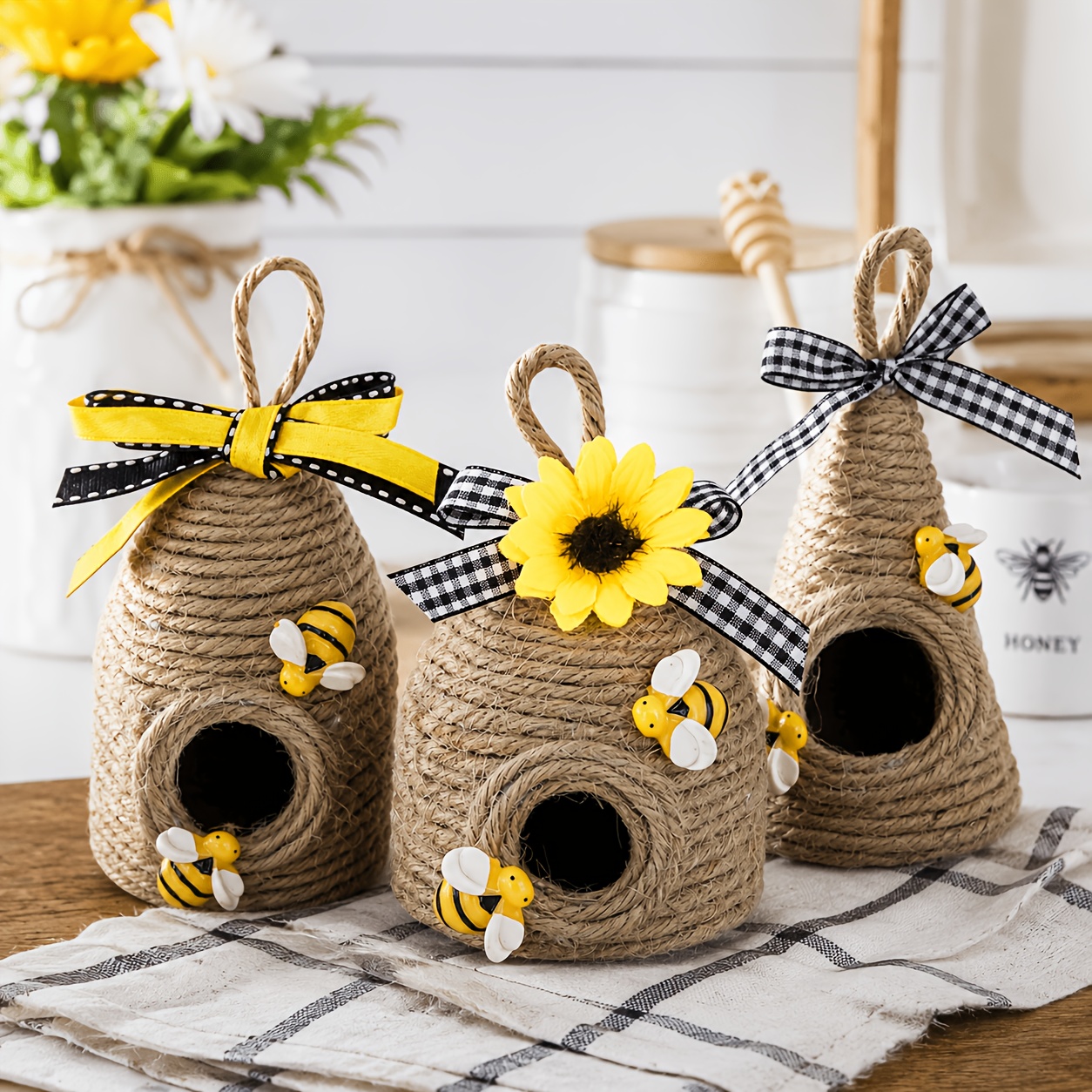 3pcs Honeycomb Hanging Decorations, Spring Summer Holiday Theme Decorations For Spring And Summer Home, Coffee Table, Bookshelf, Farmhouse Kitchen Decorations, Holiday Hanging Decorations