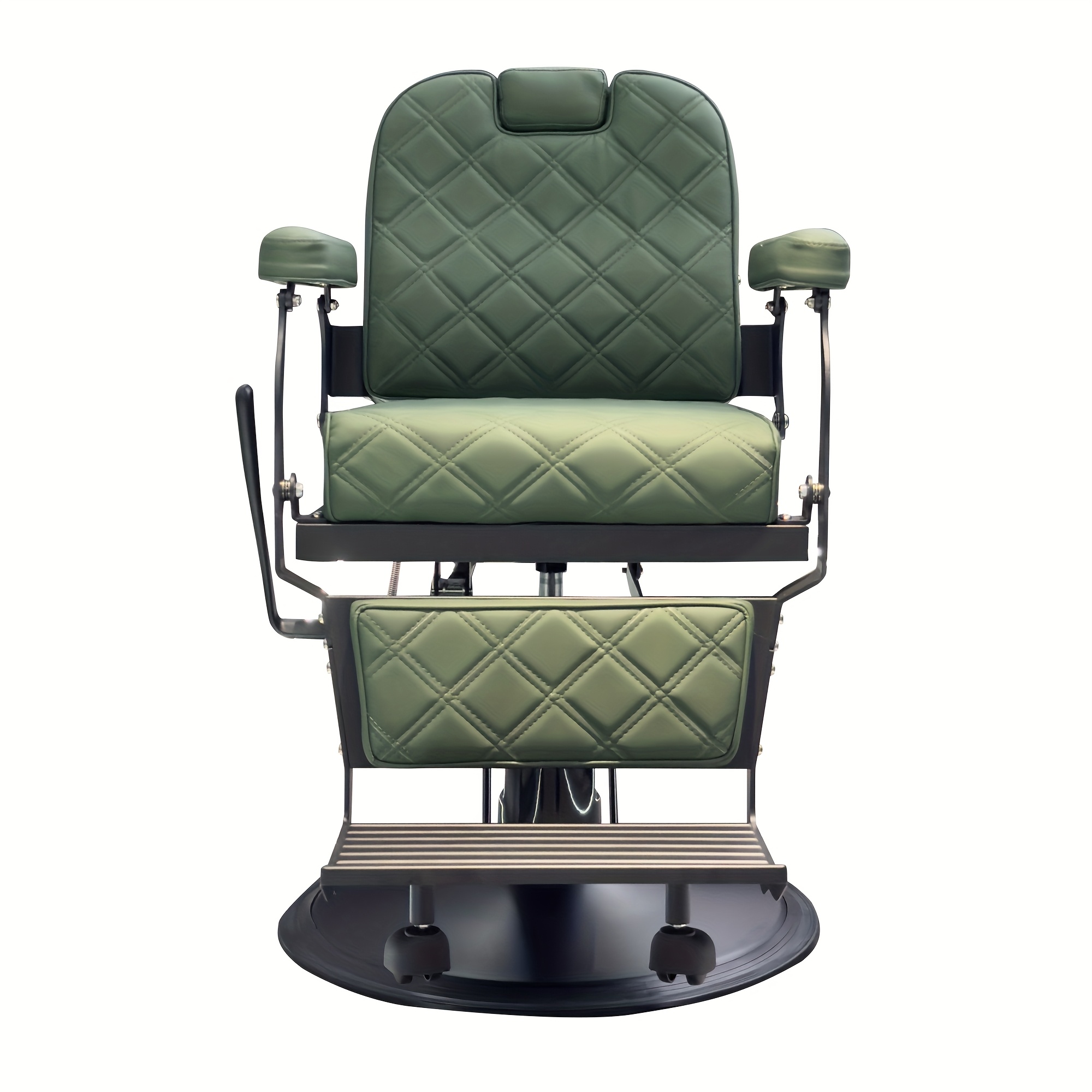 Retro Barber Chair Adjustable Reclining Chair with Green Upholstery,  Swivel Base Sturdy Construction Home