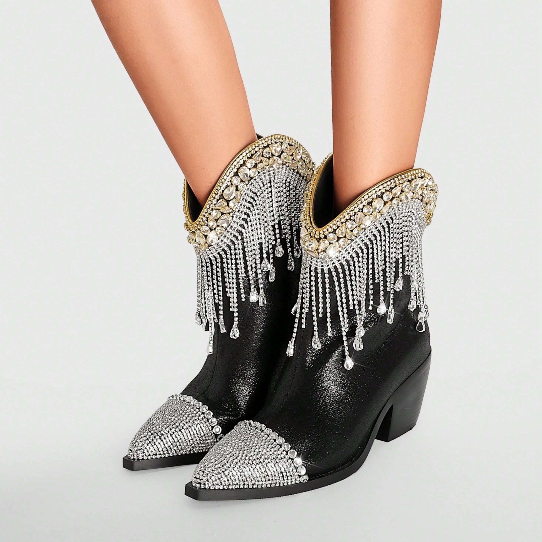 Ankle Boots Iridescent Fringe Boots Fashion Shiny Beads Tassels