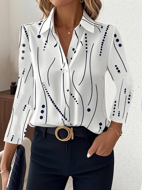 dames lente zomer polka dot print t-shirt met korte mouwen - elegante , witte basis met blauw zwart