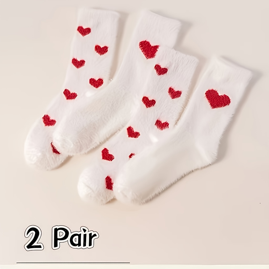 E-shop 2 Paar Damen Herbst- Wintermarderfell-Monatssocken, kältebeständig warm, Hausschuhsocken zum Schlafen für zu Hause – Herzmuster, kann verschenkt