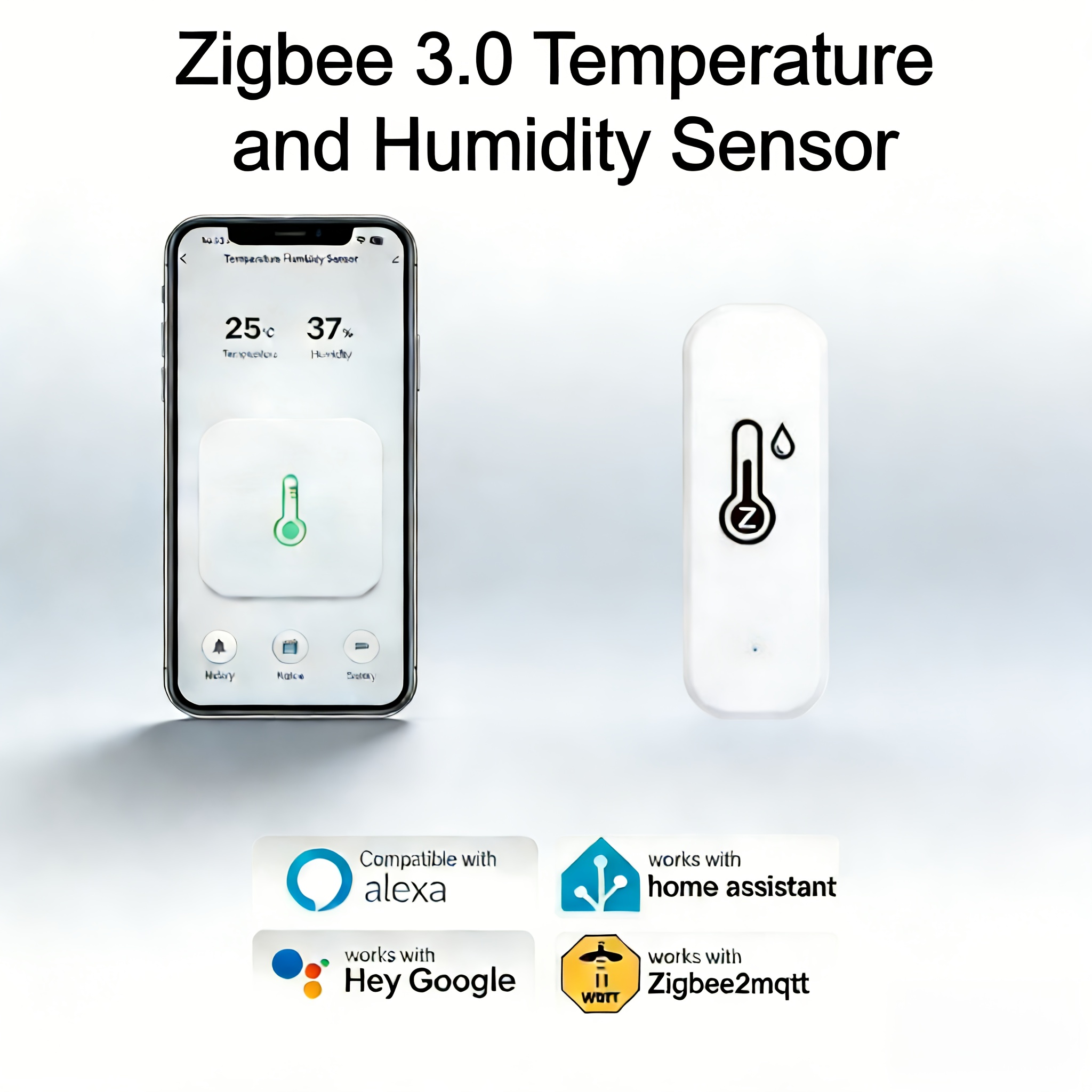 Zigbee 3.0 Temperature & Humidity Sensor Thermometer Hygrometer , Alarm, Compatible With Zigbee2mqtt, Alexa, , Alice