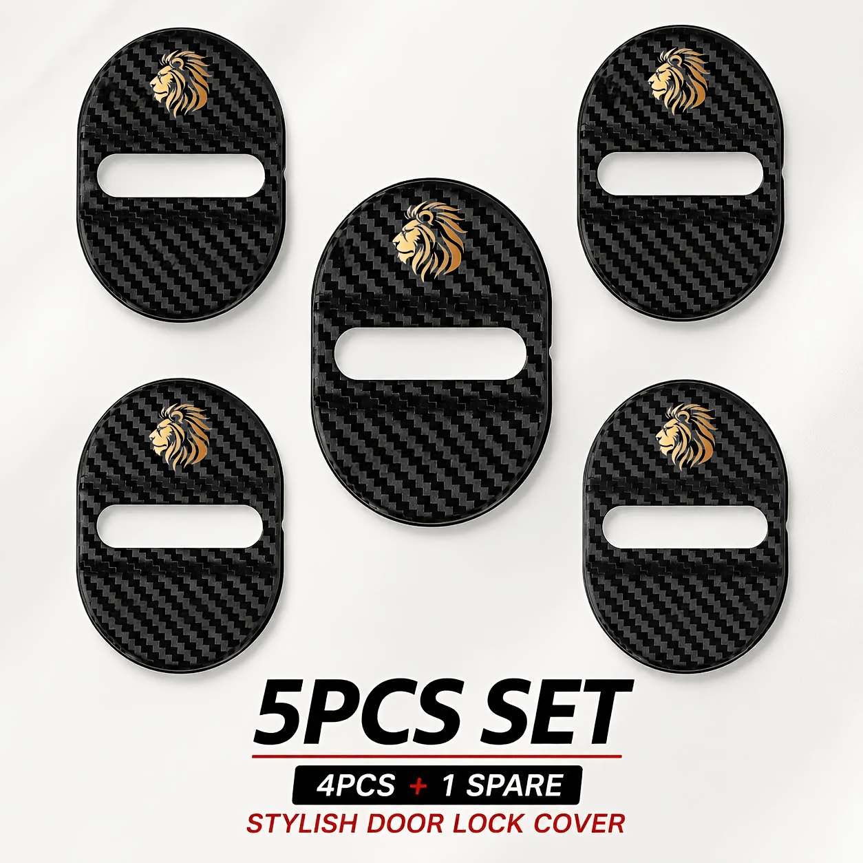 TEMU 5pcs Set Of Car Door Lock Protective Covers, Carbon Fiber Texture, Anti-rust Sealing Cushion, Shock Absorption And Noise Reduction, Silent