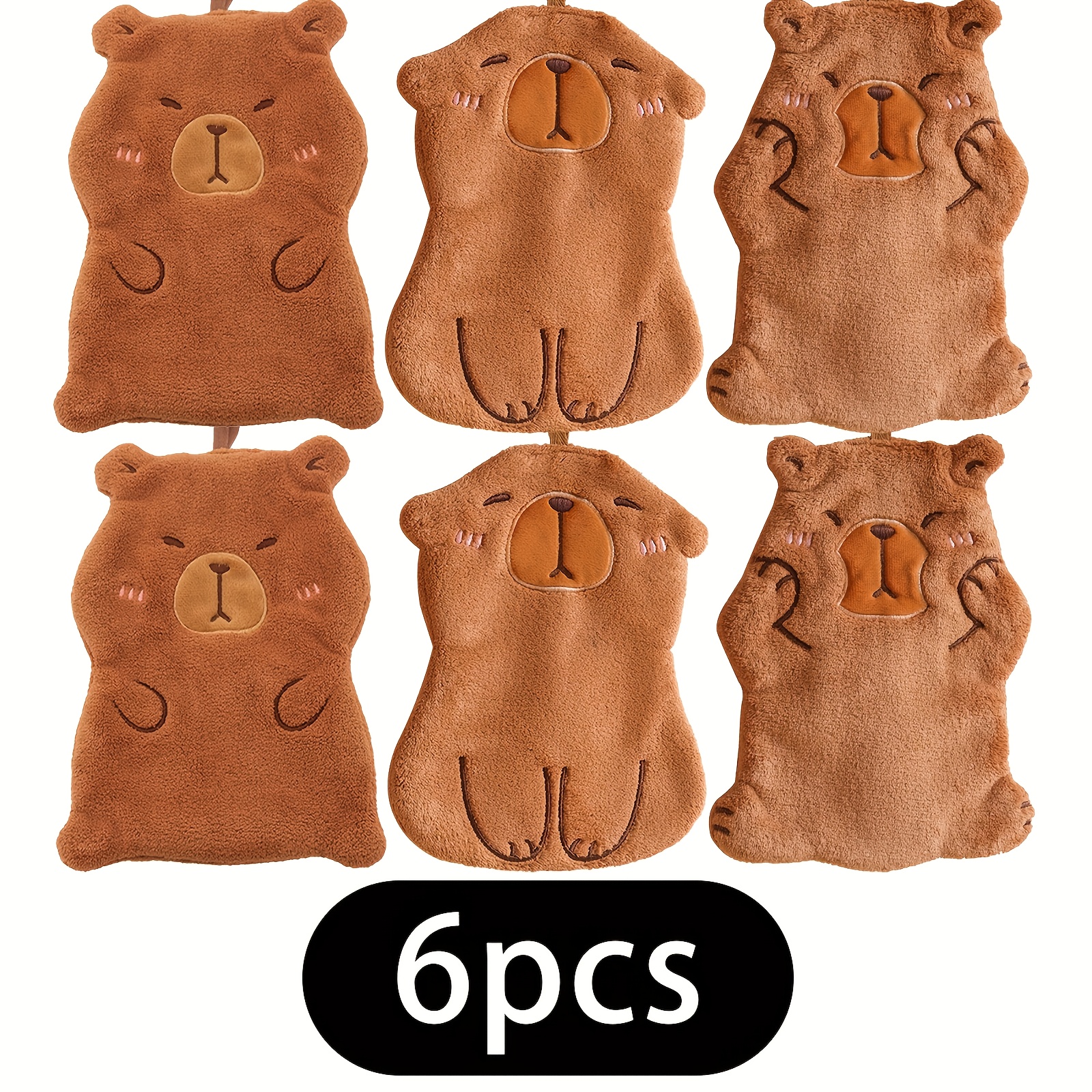 TEMU Lot de 6 serviettes de toilette douces à motif capybara — Douces et absorbantes, motif dessin léger, adaptées pour de bain et