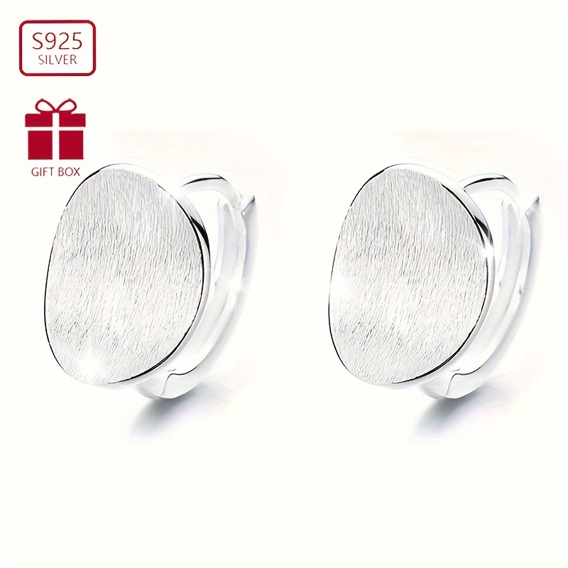 

925 Sterling Silver Irregular Concave Oval Brushed Texture Earrings, Hypoallergenic Lightweight Luxury Fashion For Women, Simple Style Commuter Studs