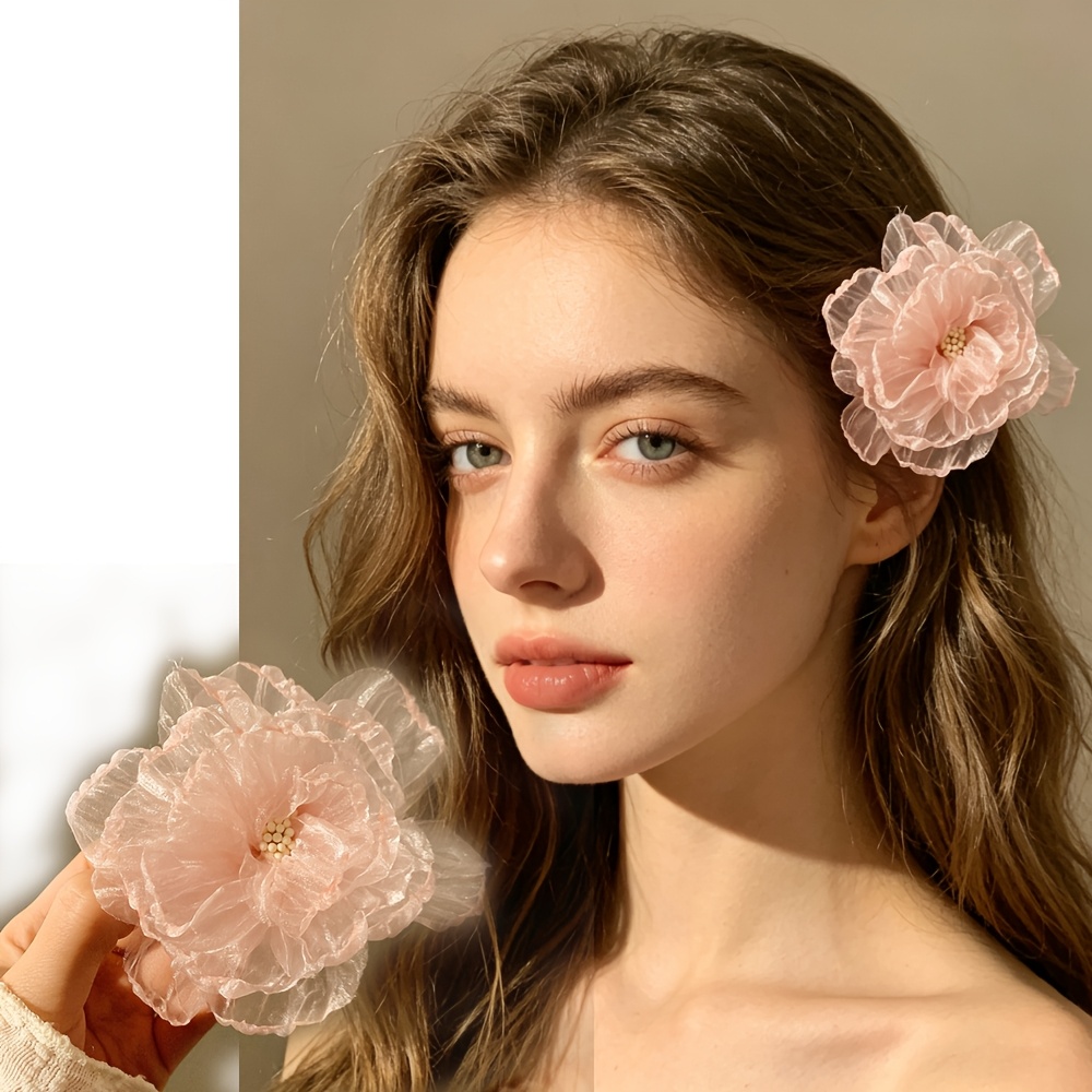 TEMU 2 stuks Nieuwe Stijl Dames 3D Mesh Bloem Haarspeld voor aan de Zijkant, Modieus en Lief, Strandvakantie Bloemen Haarspeld, Meisjesachtige Frisse