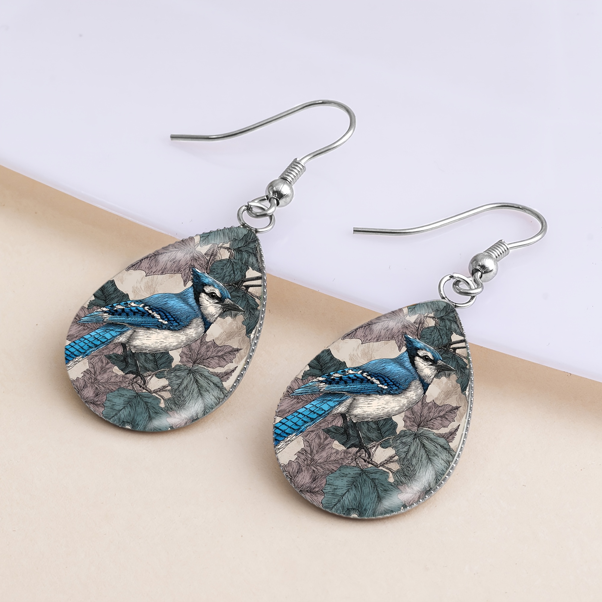 Vintage Tree Bird Earrings in Stainless Steel