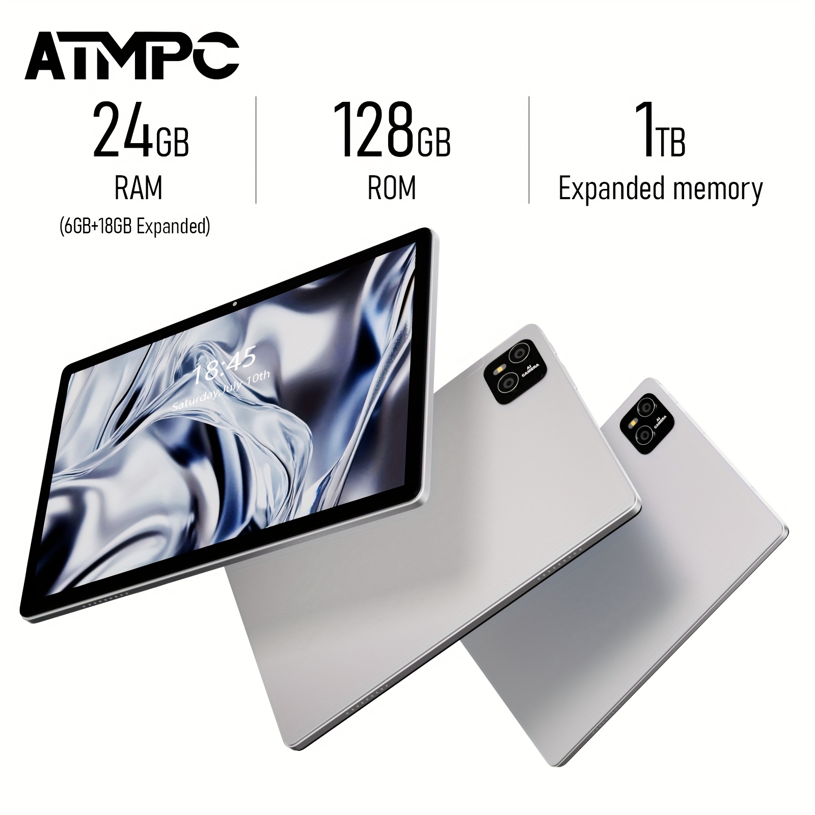 10.1 Inch Tablet Android 15 OS Pad, 2-In-1 Pad with Keyboard, Mouse, Case, Stylus, 128GB ROM 24GB (4GB+20GB) RAM, Dual Camera, High-Frequency Octa-Core Processor, 10.1 Inch IPS High-Definition Display Screen, Tab, 5G Wi-Fi 6, Google, Pad, Tablet