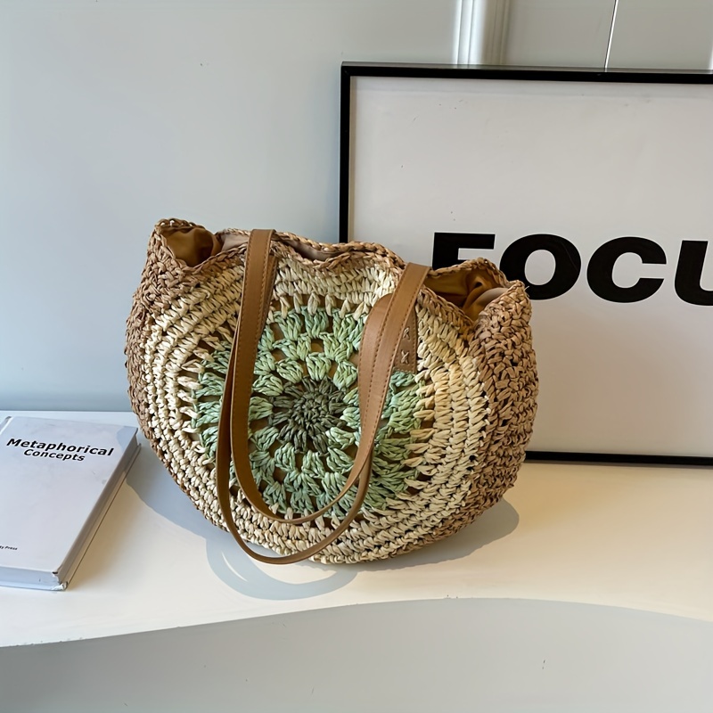 grand sac fourre tout en paille tressée style bohème chic Temu