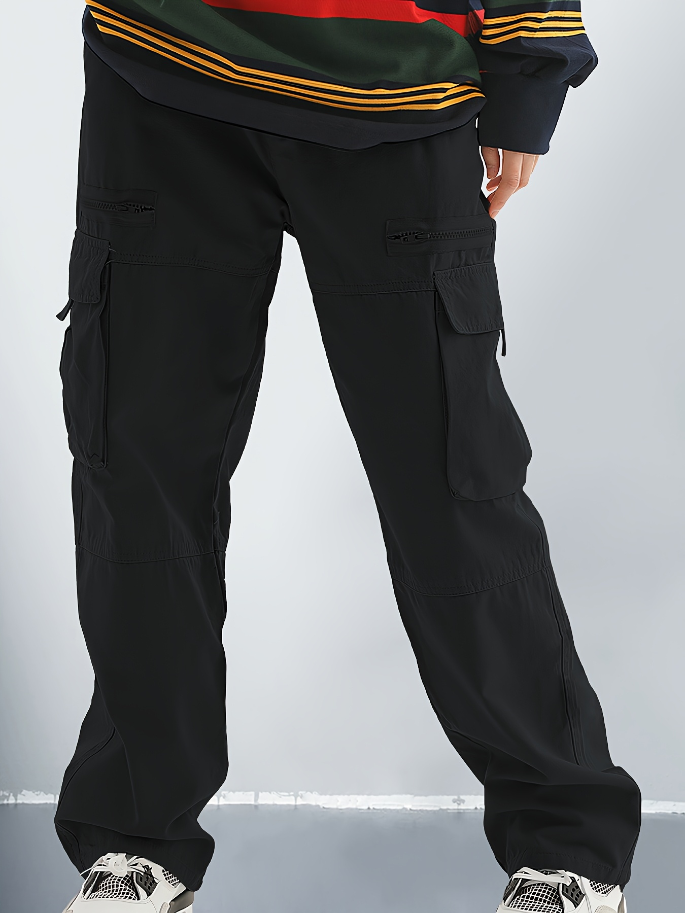 pants boys long trousers   to large size boys cargo pants multi pocket twill fabric loose casual pants zipper pockets for outdoor Product details 3