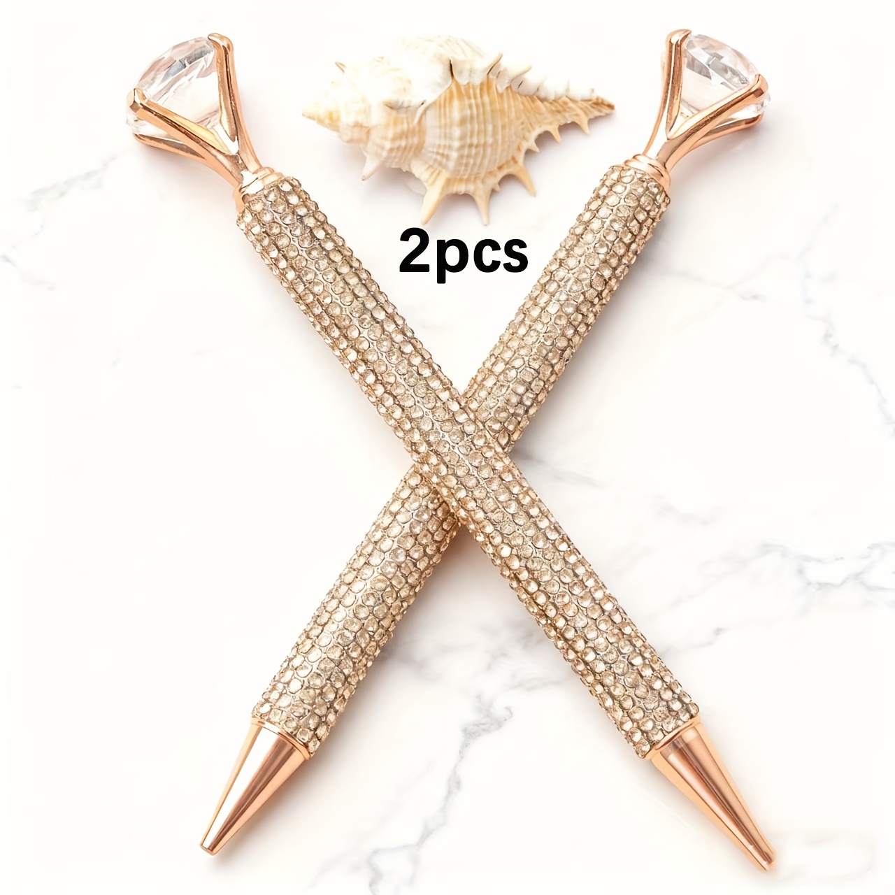 Image of 2pcs Large Diamond Pen With Crystal Shiny Rhinestone Metal Glitter Ballpoint Pen, 1.0mm Black Ink Pen For Wedding Bridal Shower Gift ( )