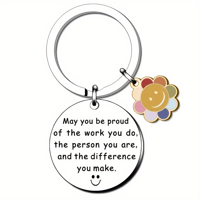 

Inspirational Stainless Steel Keychain With Engraved Motivational Quote And Sunflower Charm, Appreciation Pendant For Employees, Colleagues, Friends, Key Ring Accessory