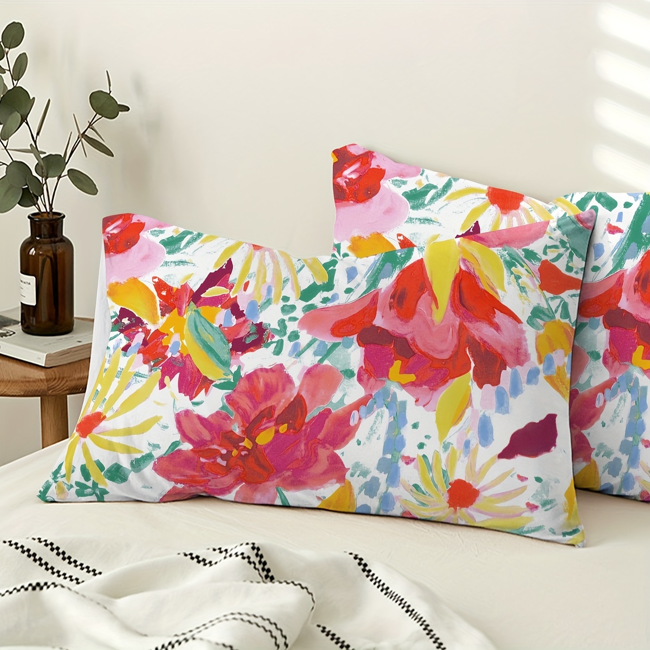 2pcs painted flower brushed printed pillowcase no pillow core soft and breathable pillow cover suitable for bedroom sofa home decoration details 7