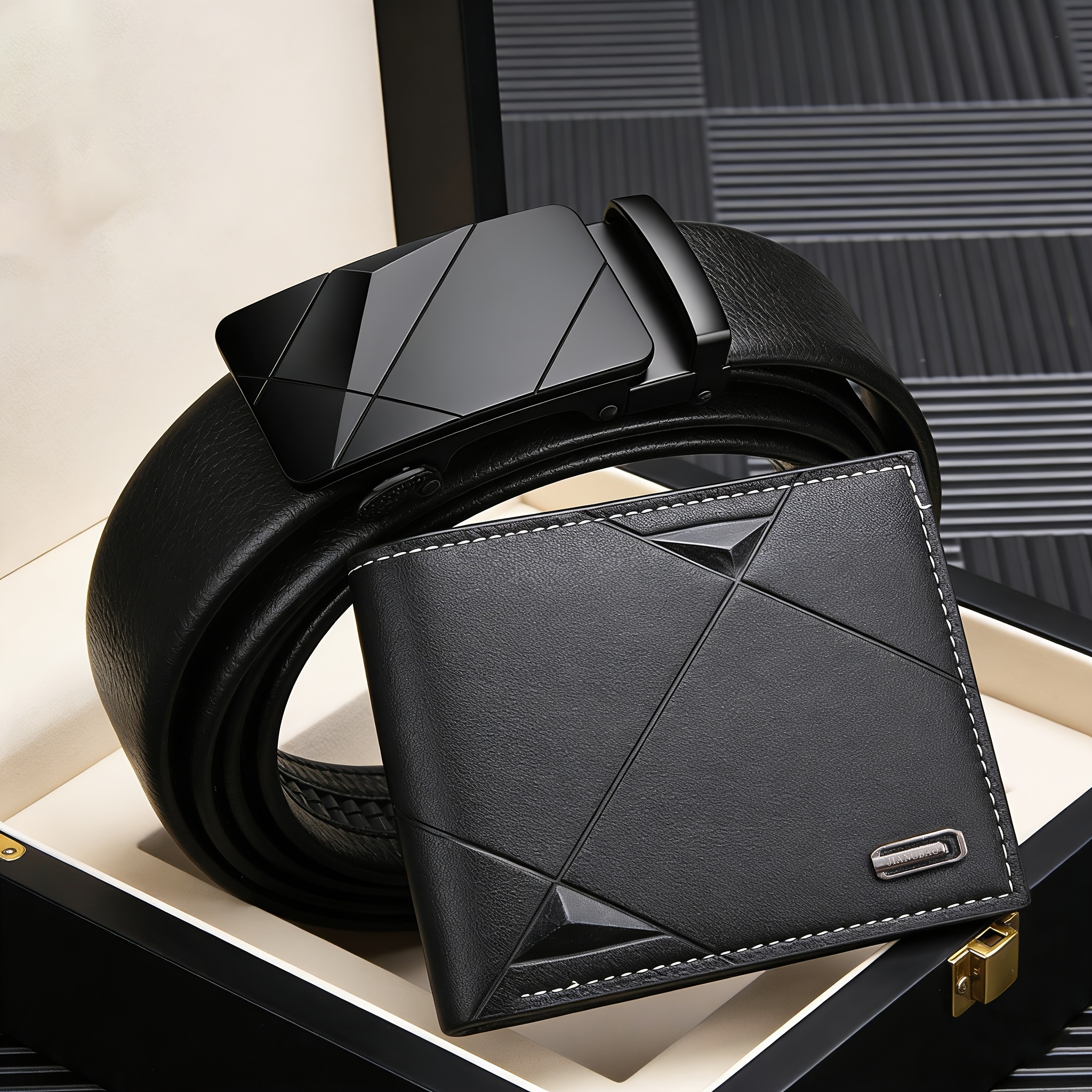 TEMU 2pcs Men's Minimalist Classic Wallet With Textured Belt, An Essential Item For And Professional Men. A Great Small Gift For Birthdays, Father's