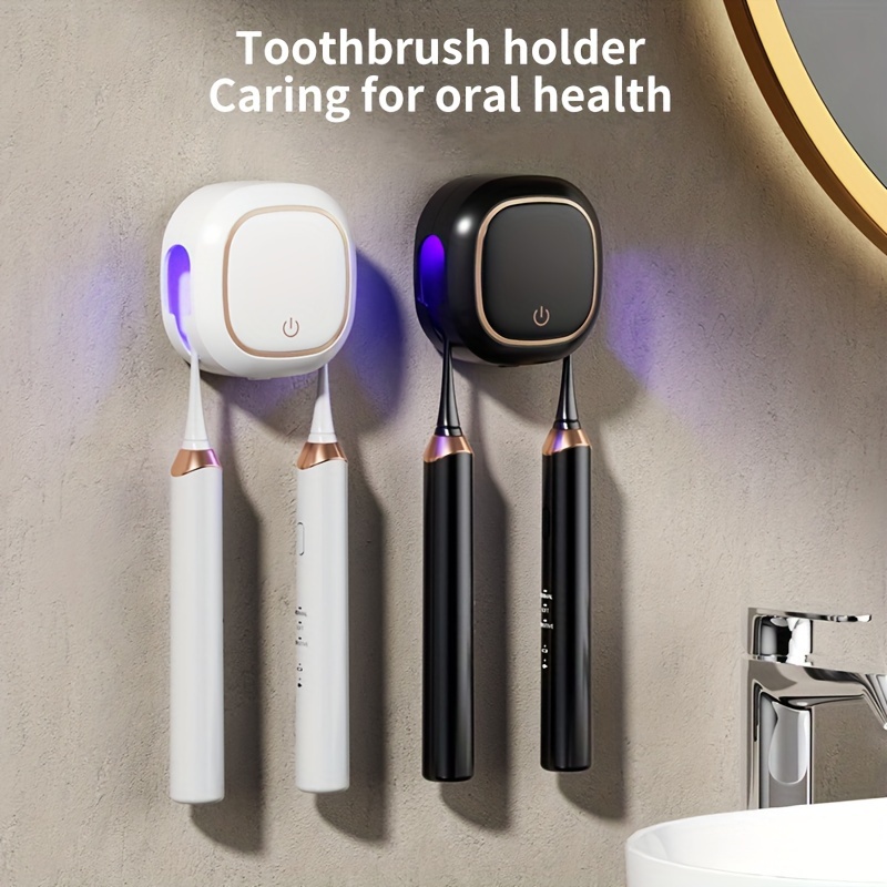 

Wall-mounted Toothbrush Sanitizer Holder - Usb Powered, Dual Slot, 400mah Lithium Rechargeable Battery, Unscented, Auto Sterilization - Space-saving, No-drill Installation