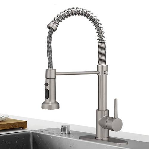 modern single 3 hole pull out kitchen faucet with retractable sprayer hot cold water dual supply sink tap brushed base plate compatible with g1 2 connections core