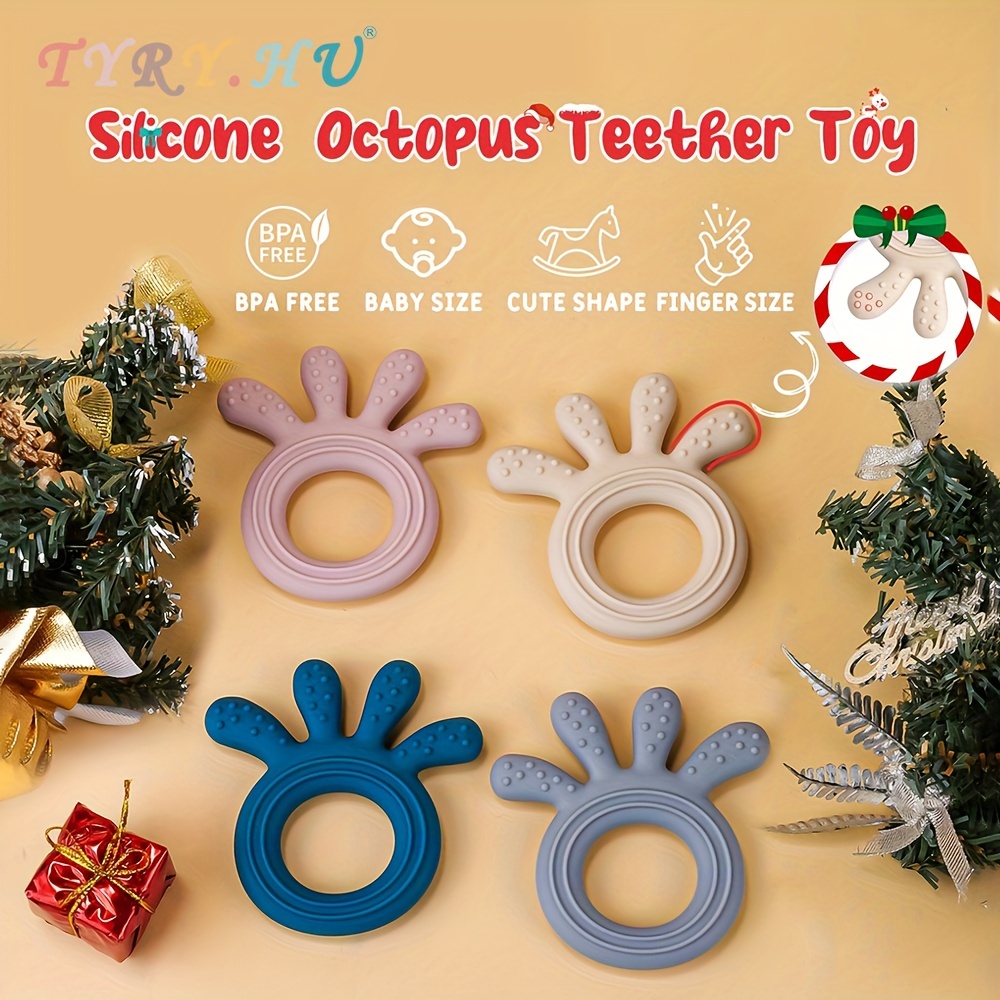 

Food Grade Silicone Teether, Bpa Free Soft And Textured Octopus Ring, Christmas Halloween Thanksgiving Day Easter Gift