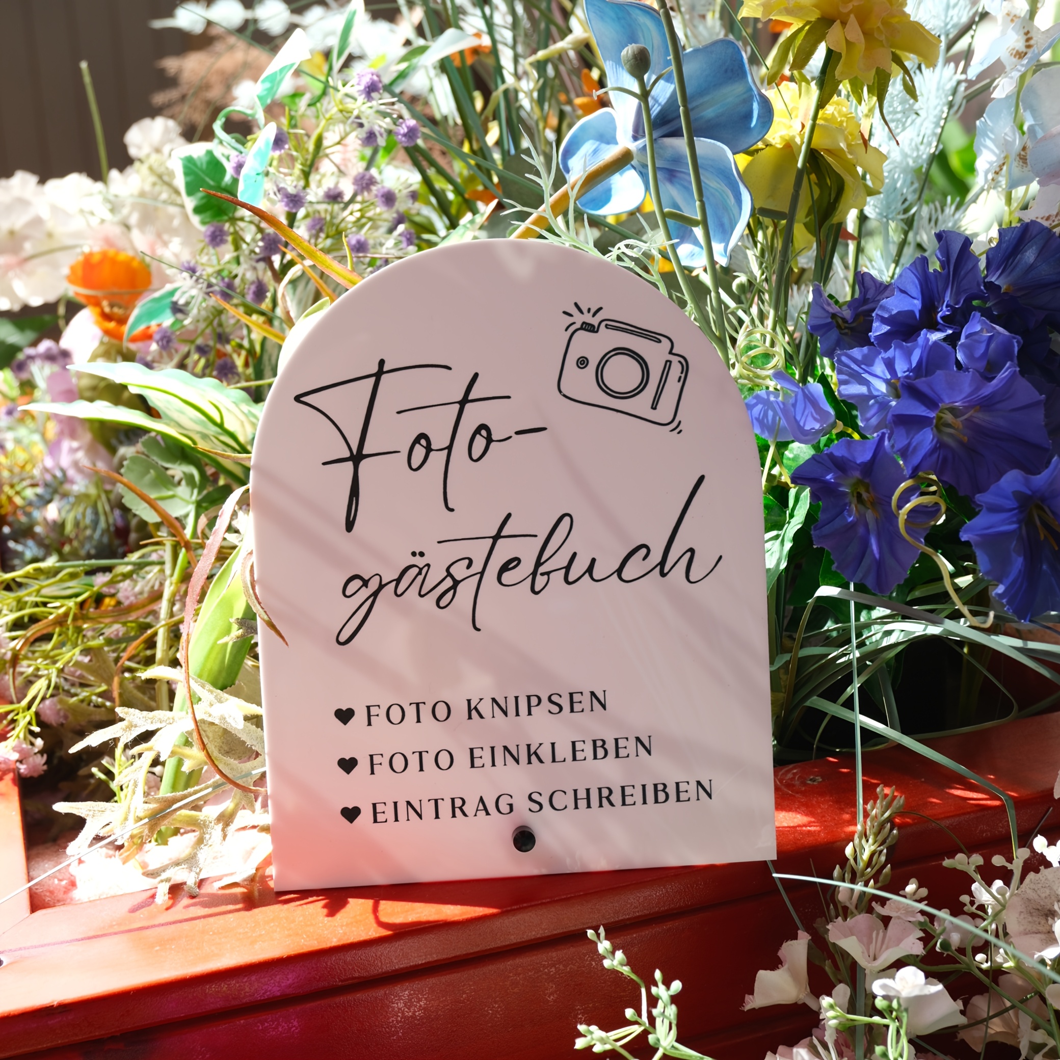 Image of Arch Acrylic Tabletop Stand Photo Guestbook Sign With Camera Graphic, Decorative Stand With Text Photo Snap And Paste Entry For Wedding Baptism Birthday Party Photo Guestbook Table Decoration