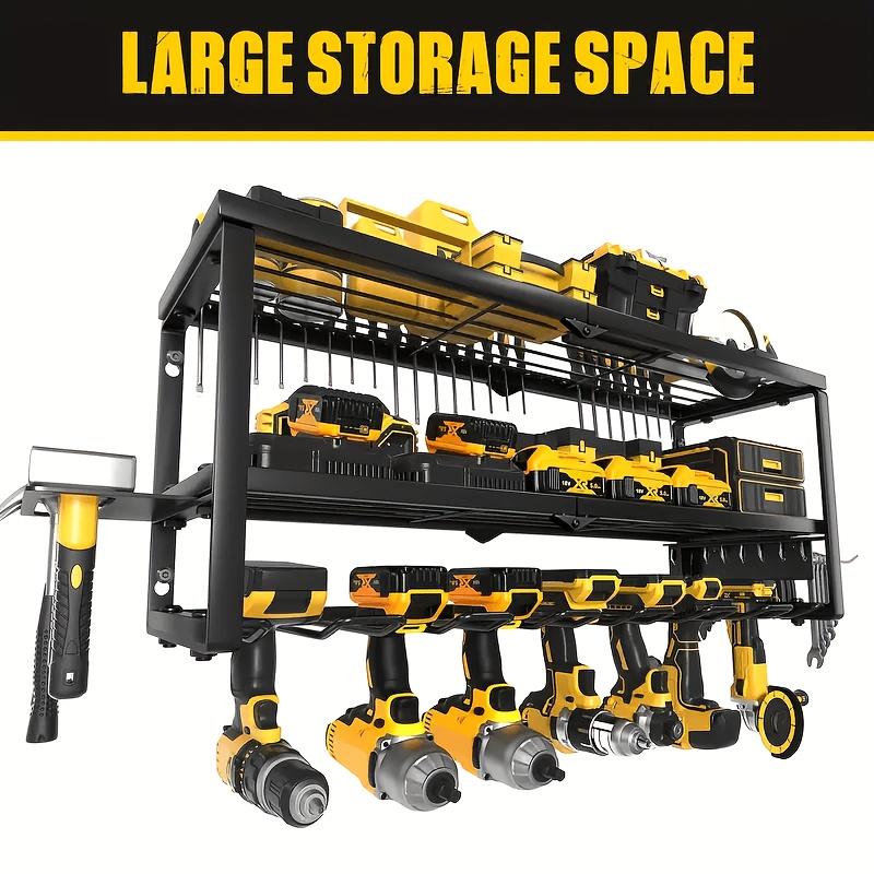 TEMU Grand organisateur mural pour outils électriques, support de rangement à outils robuste en métal à 3 niveaux, 200 lbs, rangement et organisation