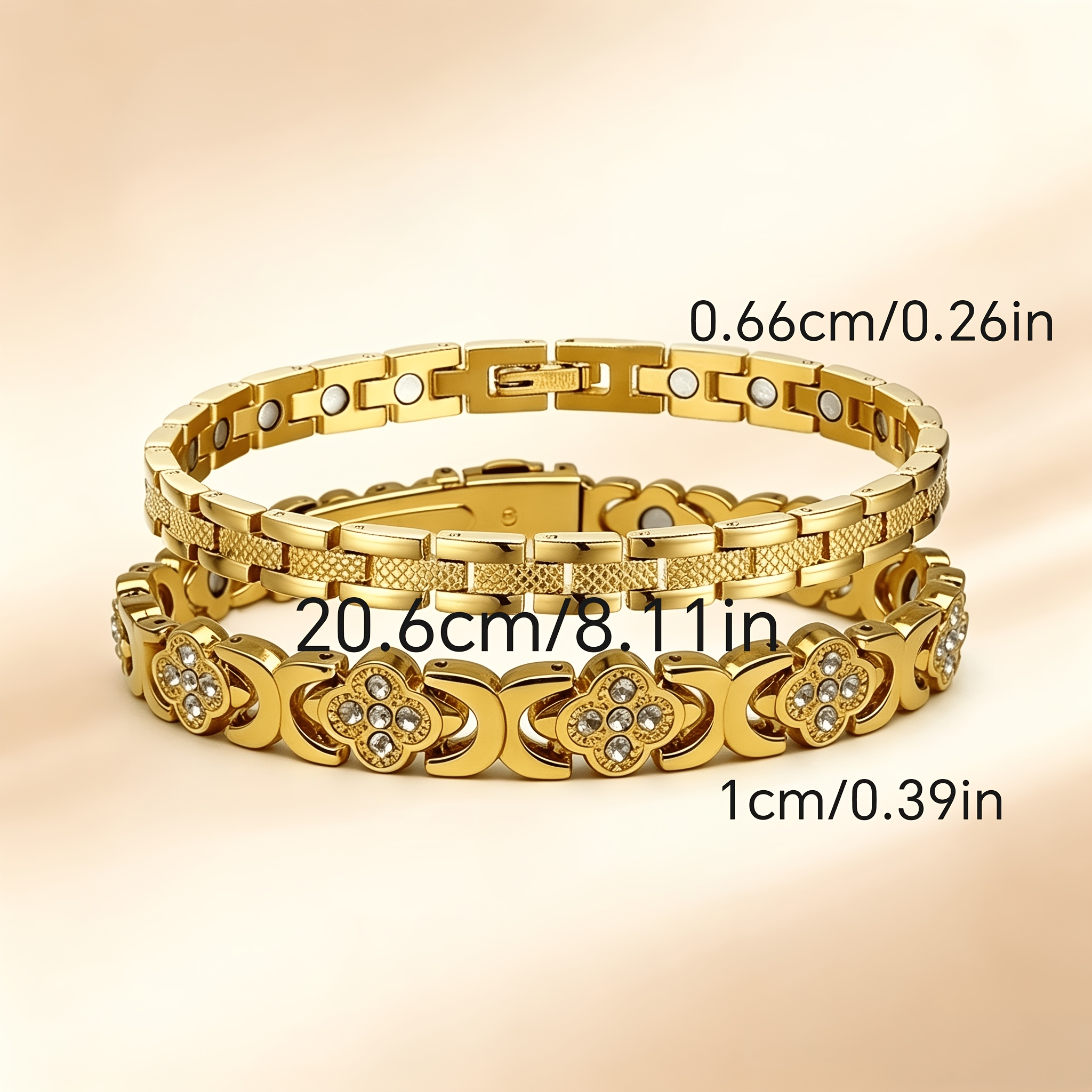 Set of 2 Magnetic Bracelets with Cubic Zirconia Stones