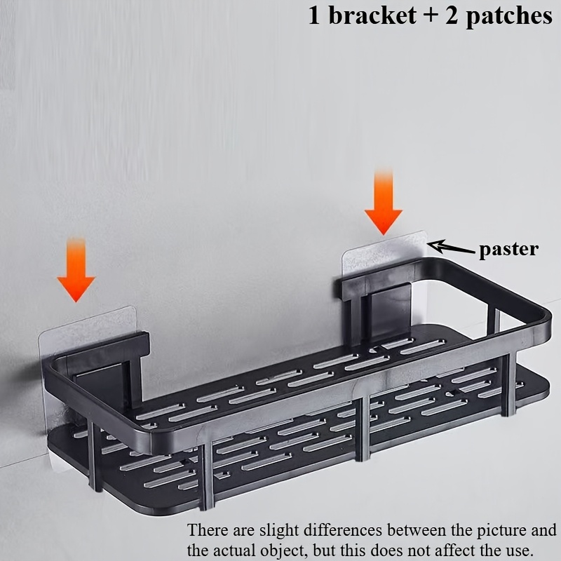 TEMU 3pcs Set (1pc Storage Rack And 2pcs Hooks) Black Wall-mounted Storage Rack, Heavy-duty No-drill Plastic Storage Rack With 2pcs Hooks, Suitable
