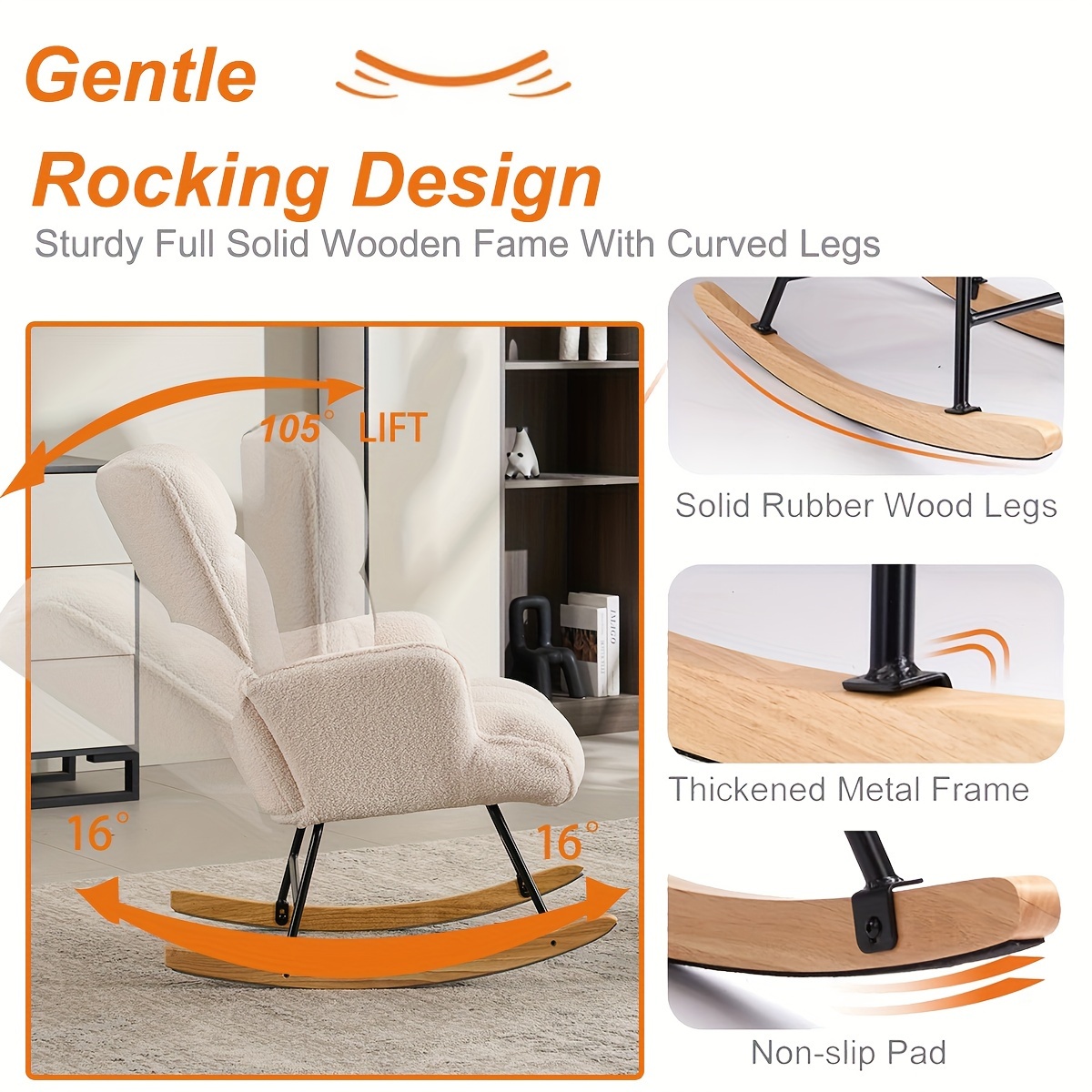 rocking chair nursery teddy upholstered glider rocker high Temu