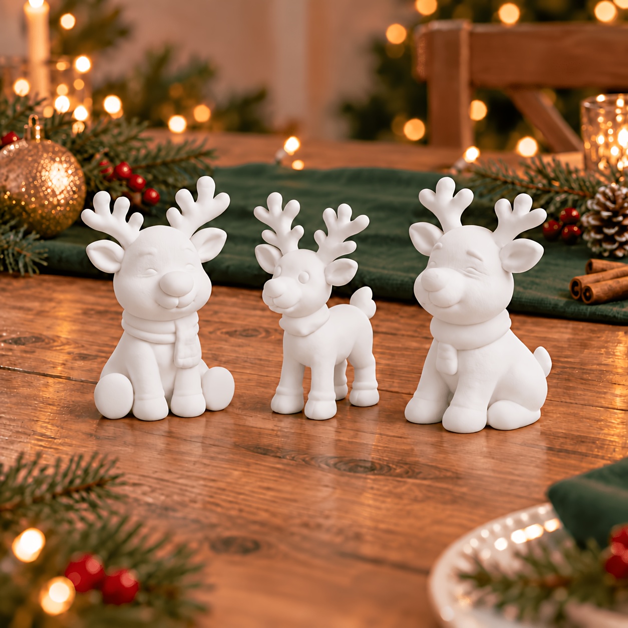 TEMU 3pcs Mzxm Christmas Reindeer Ornament Set - Elegant Plastic Tabletop Decor With Reindeer Figures & Antlers, Suitable For Home, Office, Table