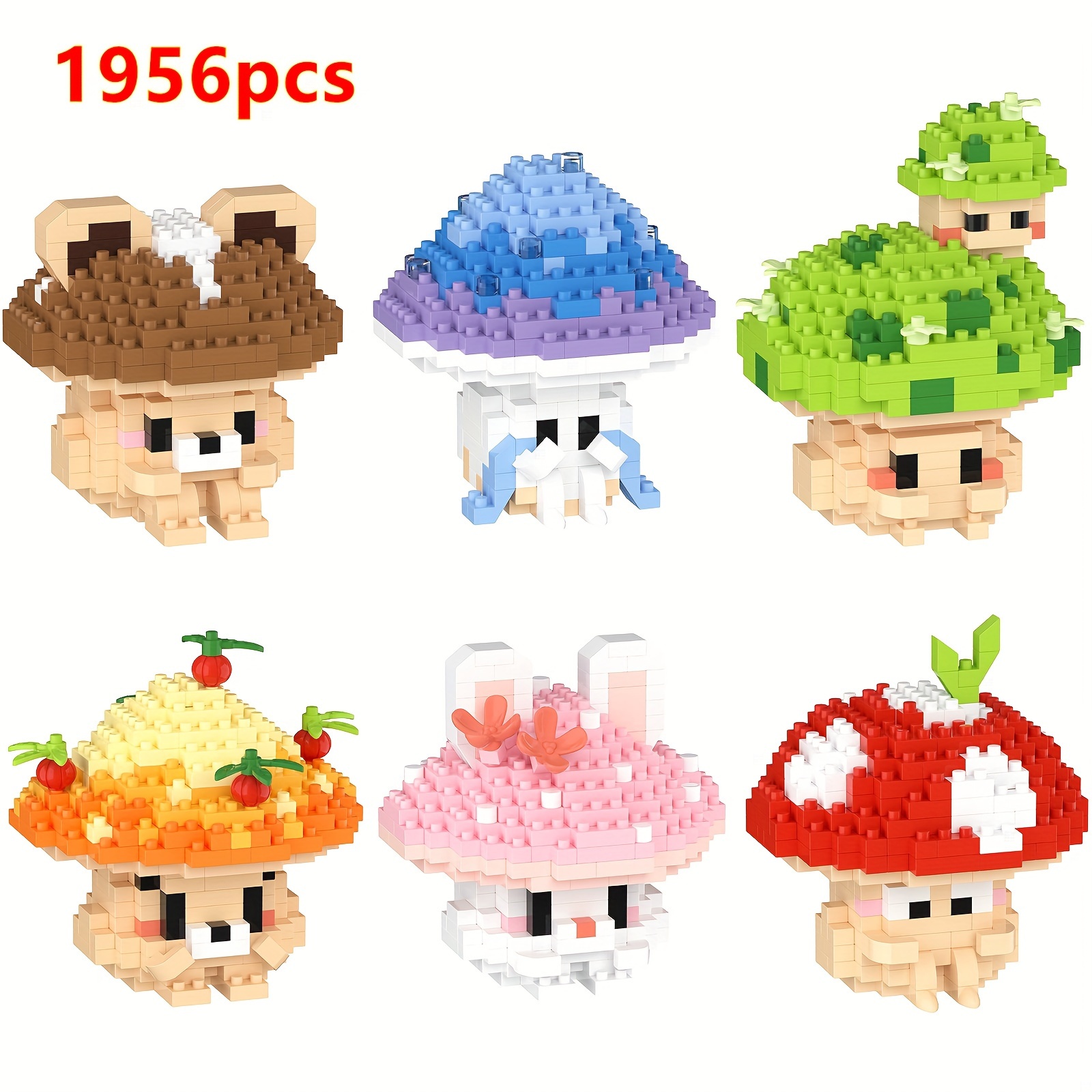 

6 Pieces Mushroom Microparticles Building Blocks Set 1956pcs, Building Toys Bricks, Assembled Model Intelligent Toy, Christmas Gift, Birthday Gift, Creative Gift, Desktop Decoration