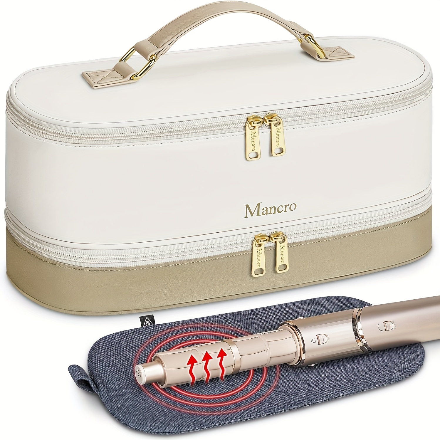 Image of Carrying Case Compatible With For , Dual Layer Hair Tools Travel Bag With Heat Resistant Mat, Padded Portable Organizer For Shark Hair Dryer Attachment, Beige