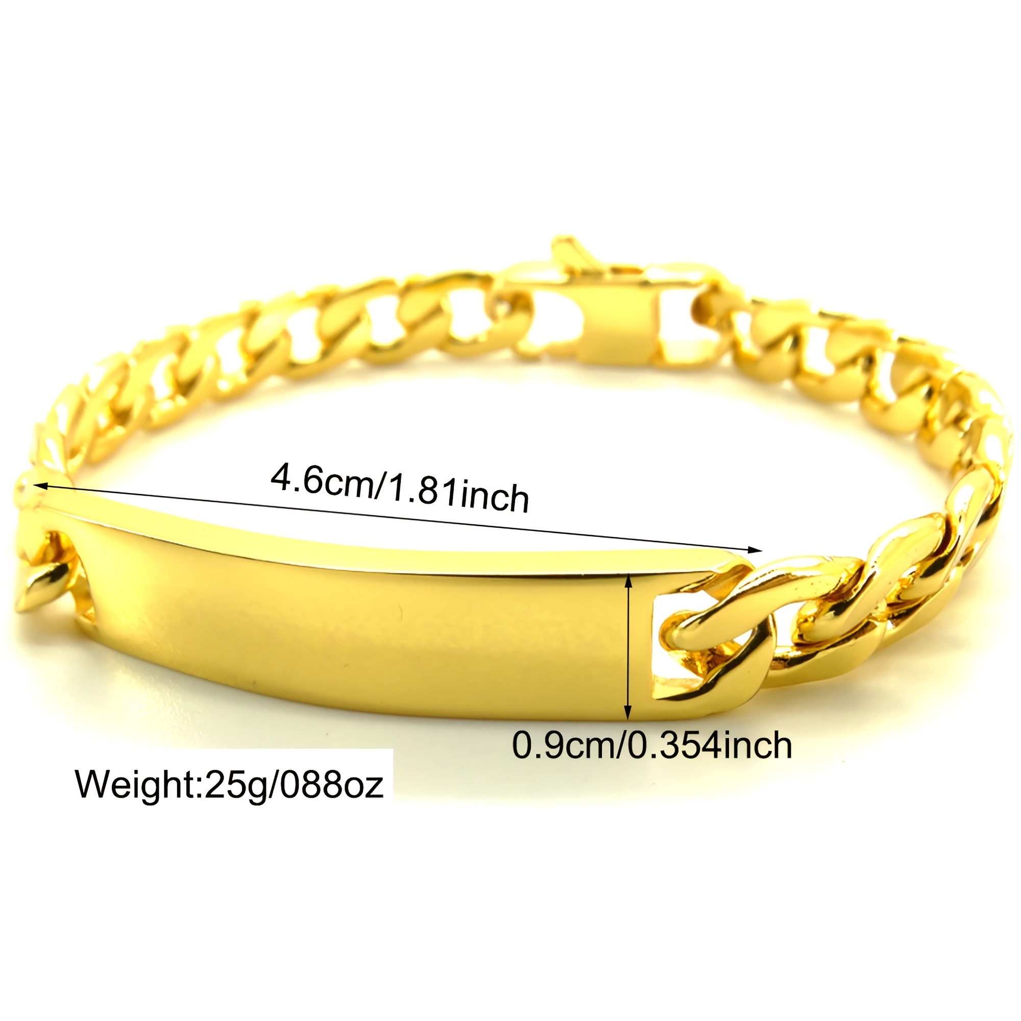1 18K Golden Plated Men's Bracelet, 18K Golden Plated, 9mm Wide Polished ID Curved Plate, 8-Inch Long Cuban Link, High-Quality 304L Stainless Steel, Mirror Finish, Unique Cowboy Buckle Design, Easy to Wear, Fashionable and Elegant, Exquisite Gift